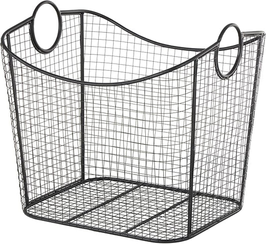 Deco 79 Metal Decorative and Functional Storage Basket Deep Basket Organizer with Round Handles, Basket for Storage 20" x 18" x 20", Black-VerdiqueGarden