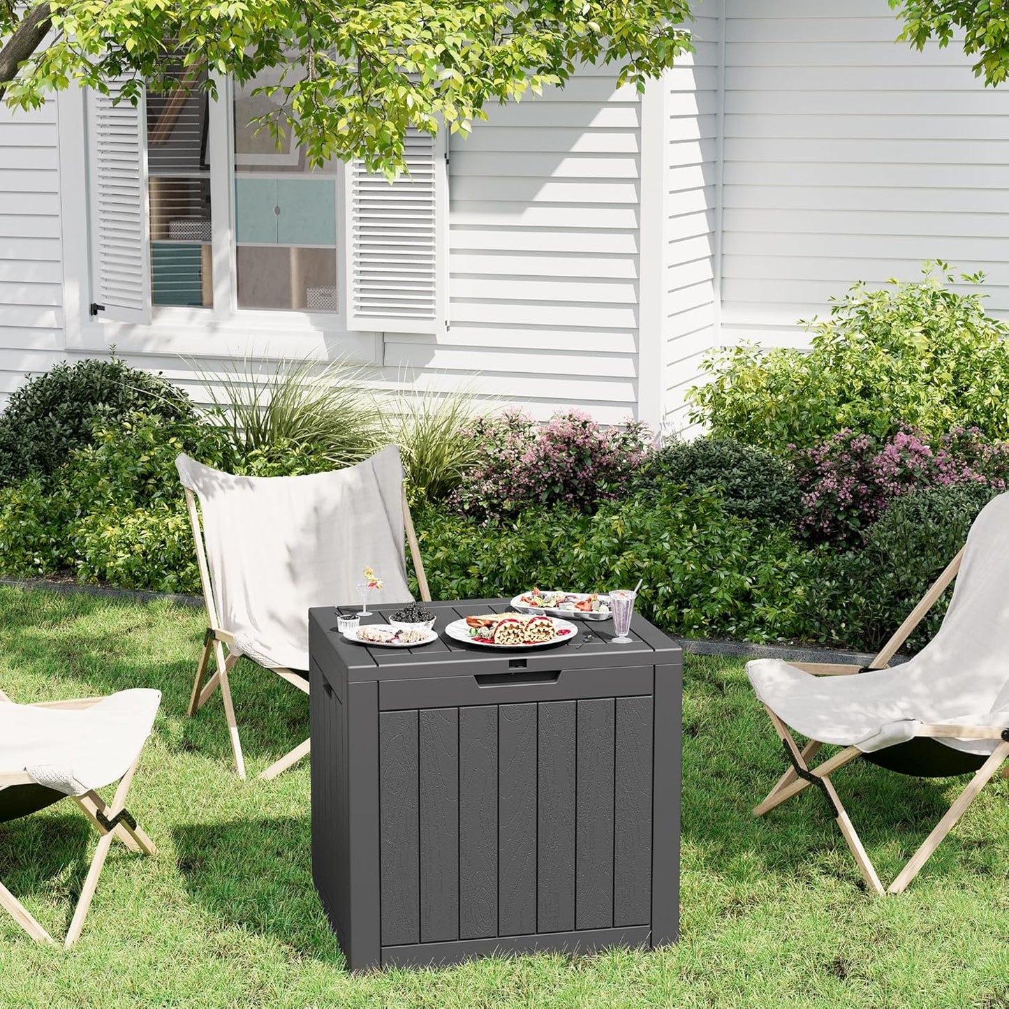 32 Gallon Deck Box Lockable Resin Indoor Outdoor Storage Box waterproof Outdoor Container for Patio Furniture, Pool Accessories, Cushions, Garden Tools, Sports Equipment-VerdiqueGarden