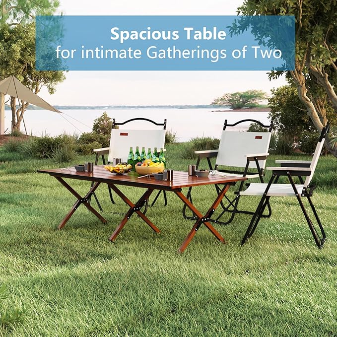 Folding Camping Table, 48Inch Lightweight Roll-Up Table Aluminum Low Portable Picnic Table with Carrying Bag for Outdoor, Beach, Picnic, Backyards, BBQ and Party Walnut Color-VerdiqueGarden