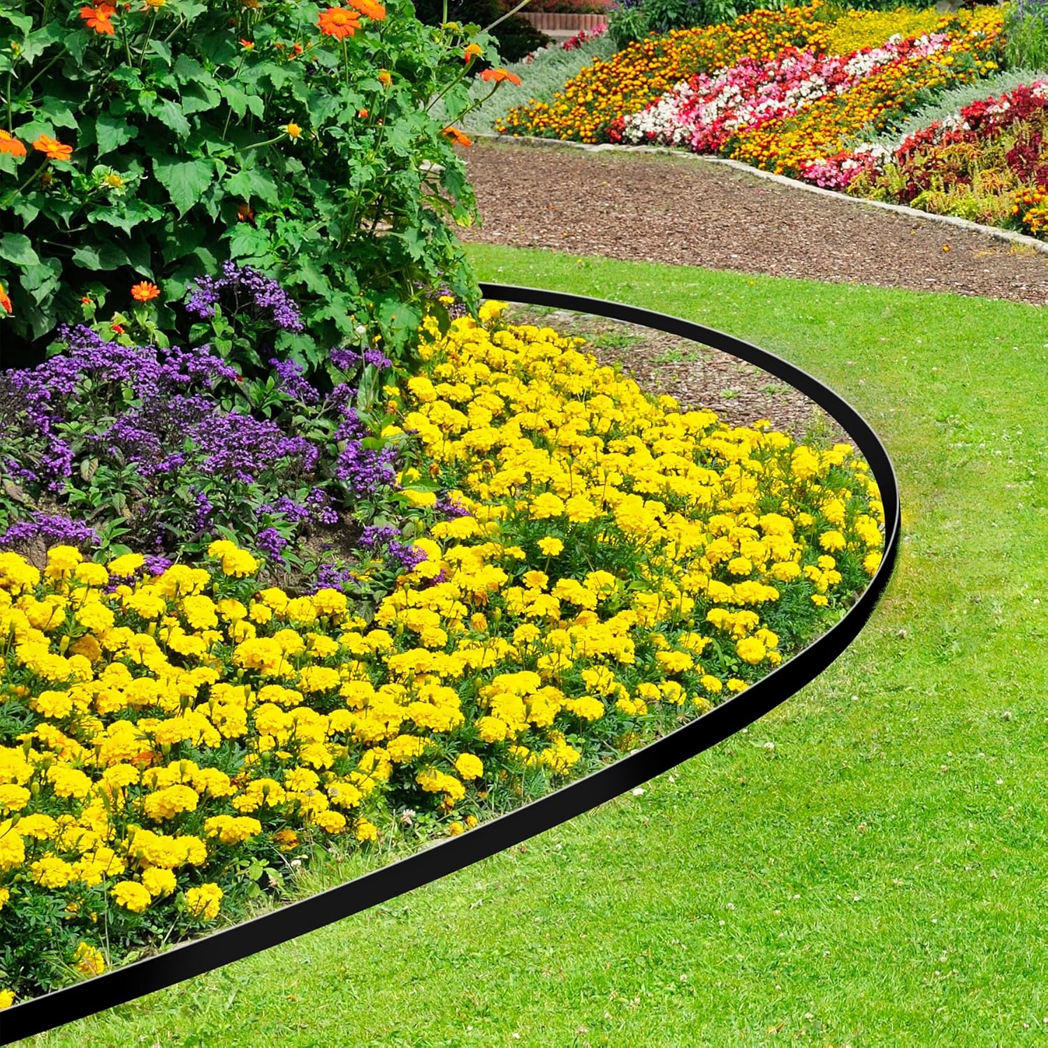 1.5 Inch Garden Edging Border 100FT, Plastic Edging for Landscaping with 90pcs Spikes-VerdiqueGarden
