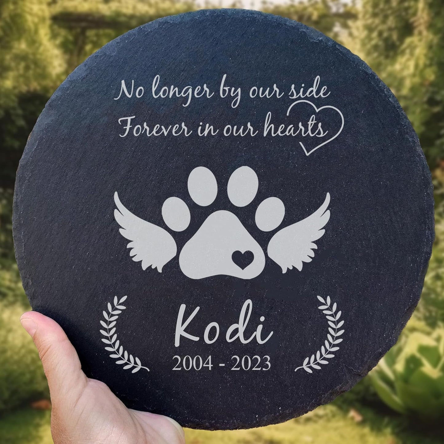 Personalized Pet Memorial Stone for Dogs and Cats | Custom Laser-Etched Weatherproof Garden Grave Marker | Natural Stone Bereavement Headstone Sympathy Gift | 4, 6, 10, or 12 Inch Heart or Circle Shape (A1)-VerdiqueGarden