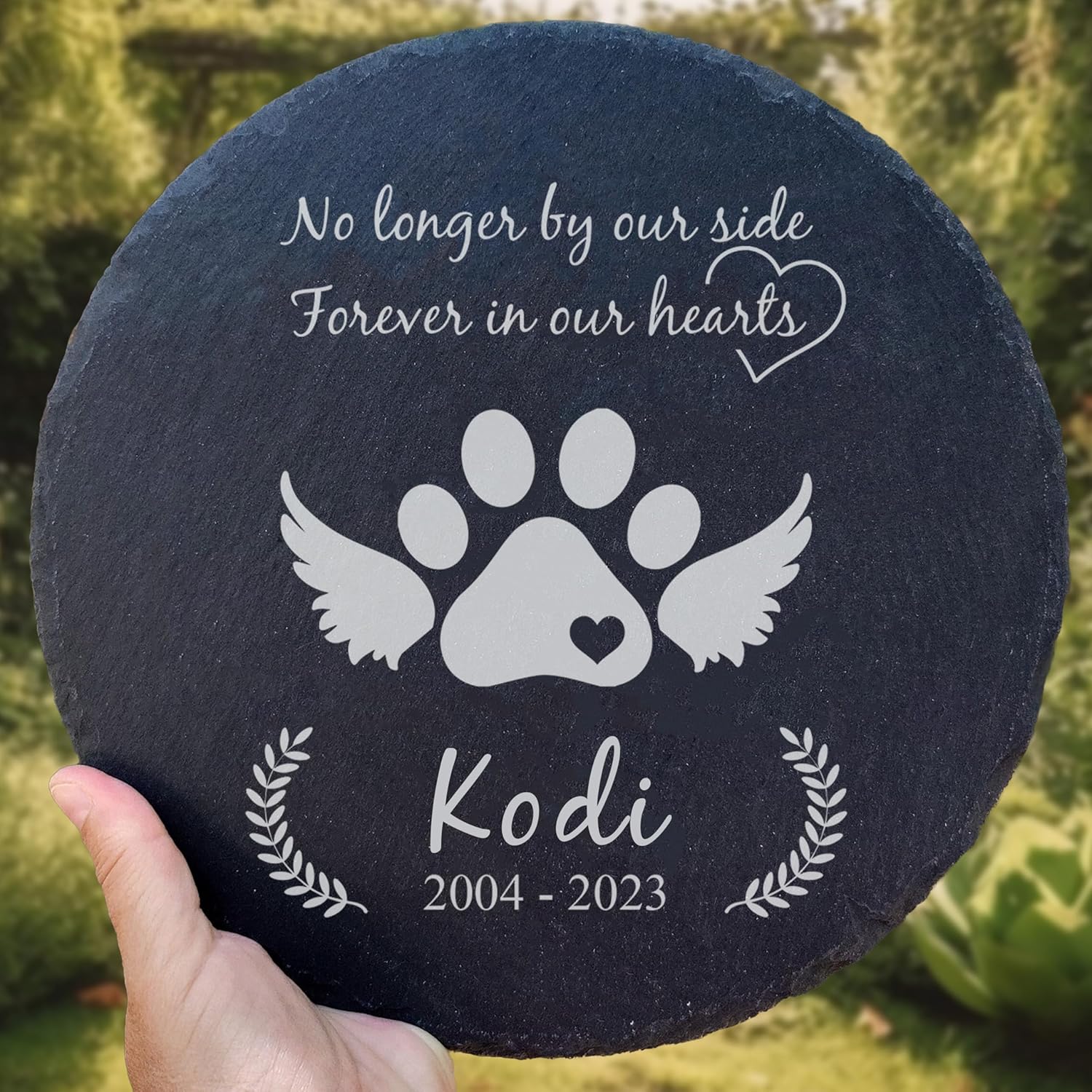 Personalized Pet Memorial Stone for Dogs and Cats | Custom Laser-Etched Weatherproof Garden Grave Marker | Natural Stone Bereavement Headstone Sympathy Gift | 4, 6, 10, or 12 Inch Heart or Circle Shape (A1)-VerdiqueGarden
