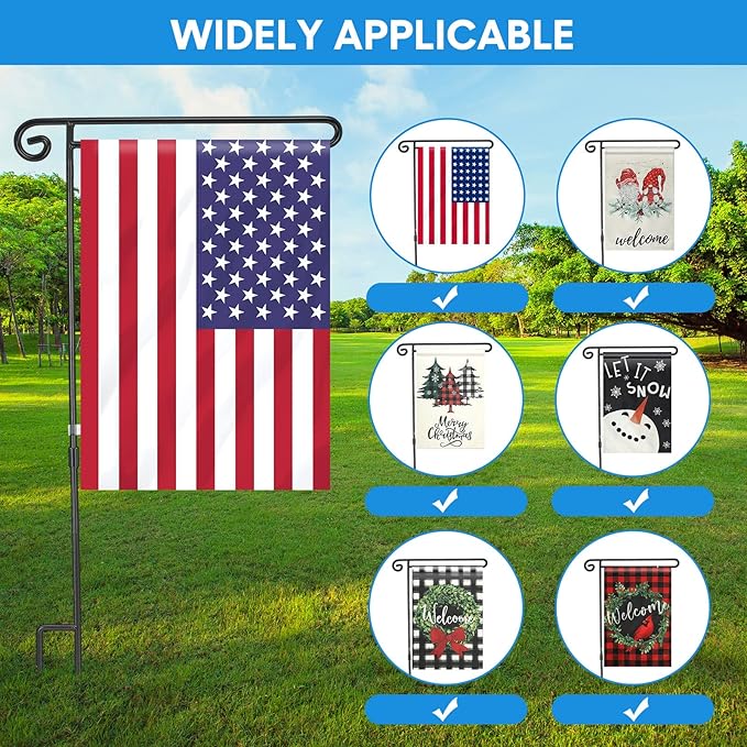 10 Pack Garden Flag Stand with Flag Stoppers and Clips, Black Powder Coated Weather Proof Garden Flag Pole Holder for Outdoor Garden Flag (Classic Style, 15.2 x 33.1 Inch)-VerdiqueGarden
