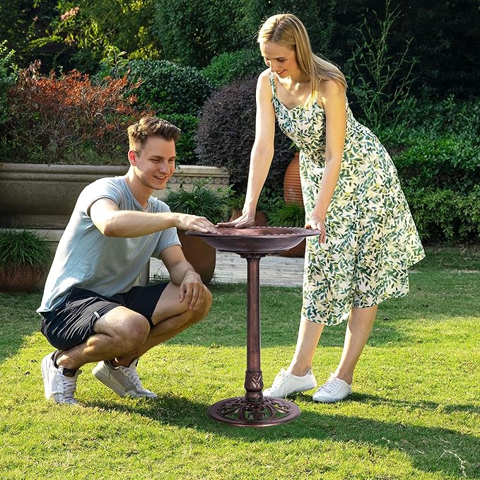 VIVOHOME 28 Inch Height Polyresin Lightweight Antique Outdoor Garden Bird Bath Bronze-VerdiqueGarden