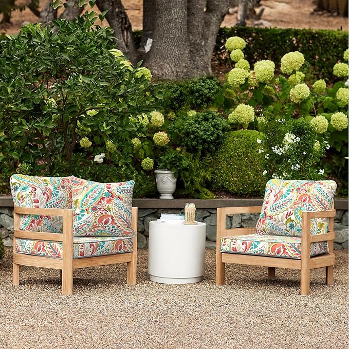 LVTXIII Outdoor Deep Seat Cushion Patio Seat and Back Cushion Set Seasonal Chair Cushion with Removable Cover and Adjustable Buckle for Home and Garden, 22"x22"x4", Pretty Paisley-VerdiqueGarden