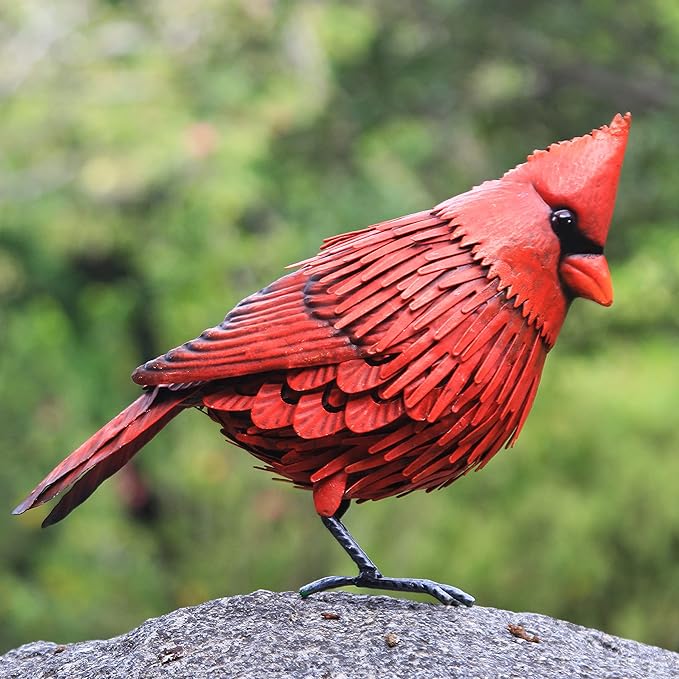 Shefio Cardinal Garden Decor - Metal Cardinal Yard Decor - Large Red Bird, Unique Yard Art - Outdoor Statues - Garden Sculptures & Statues-VerdiqueGarden