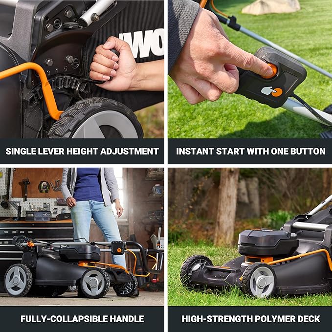 WORX Nitro 40V 21" Cordless Lawn Mower w/Aerodeck & Intellicut, Brushless Electric Mower Up to 1/2 Acre, Push Lawn Mower w/ 7-Position Height Adjustment WG752 – Batteries & Charger Included-VerdiqueGarden