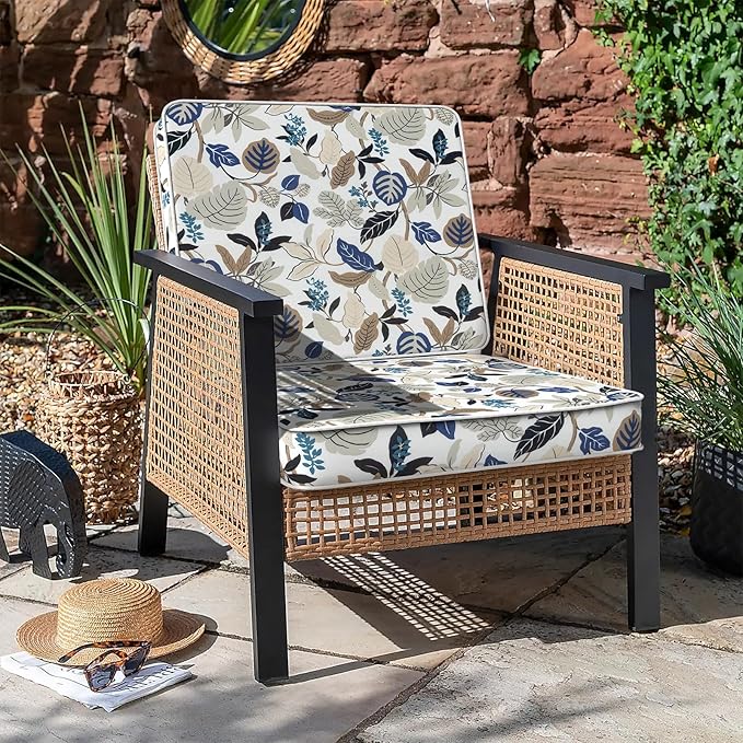 LVTXIII Patio Chair Cushions 22"x22"x3", Water-Repellent Outdoor Seat Cushions for Patio Furniture, Square Chair Pads with Ties for Home Garden Decoration, Set of 2, Breeze Leaves Beige-VerdiqueGarden