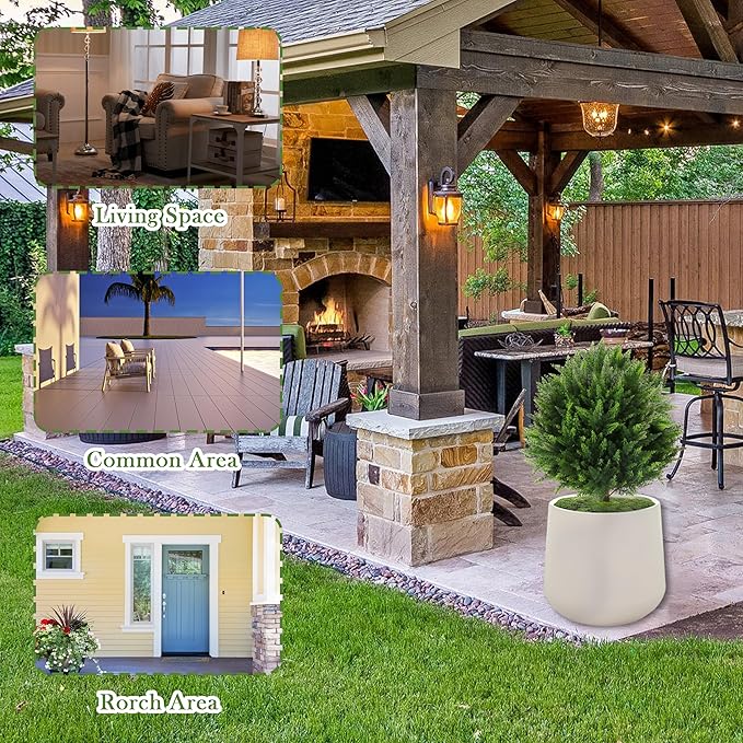 Sunnyglade Set of 2 Artificial Cedar Topiary Ball Trees, Faux Cedar Shrub Bushes with Ground Spike 25.5", UV Resistant Fake Cedar Plants for Indoor, Garden, Yard, Porch, Patio Decor (Green)-VerdiqueGarden