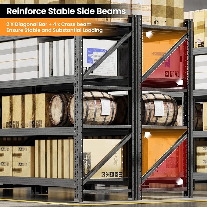 71” W Storage Shelves Heavy Duty, 5000LBS Metal Garage Shelving Units, 4 Tier Storage rack shelf, Steel Industrial Shelving , Adjustable Standing Shelf for Basement/Warehouse 71"W x 24"D x 70"H, Black-VerdiqueGarden