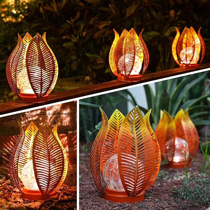 Solar Garden Lights Outdoor Decorations Garden Decor,Cracked Globe Glass,Gardening Gifts Waterproof Solar Lights for Outdoor Decor Patio,Lawn,Balcony,Porch,Yard Art-VerdiqueGarden