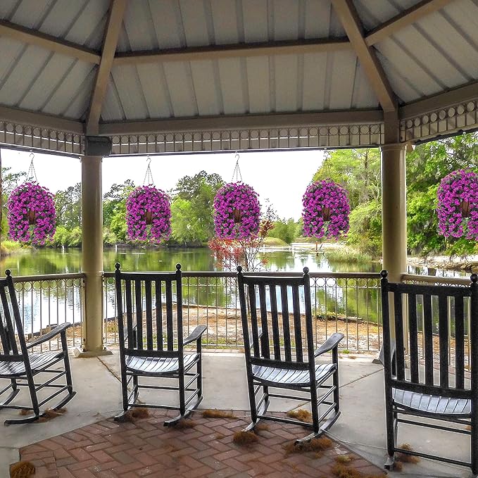 Hanging Baskets Artificial Flowers for Outdoor Interior Decor, Artificial Daisies Flowers Shrubs Plants with Baskets for Home Porch Garden Patio Patio Spring Summer Decor(Violet)-VerdiqueGarden