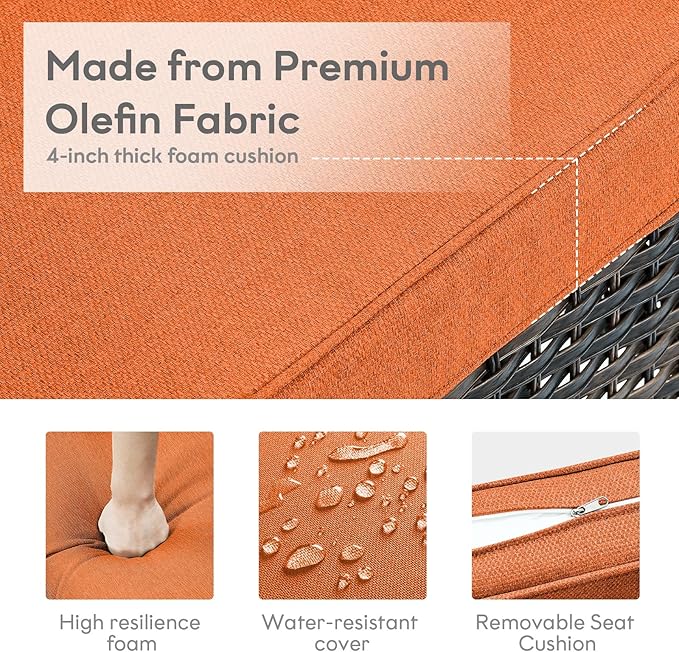 Outdoor Swivel Rocker Wicker Chairs Set of 3, High Back Swivel Patio Chairs Wicker Furniture Set, 2 PCS Rattan Swivel Rocking Chair with Side Table, Orange Cushion-VerdiqueGarden