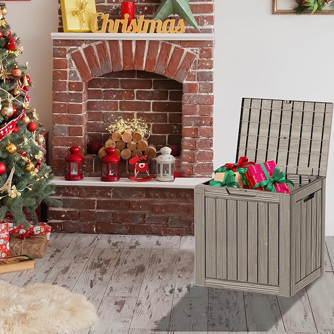 30 Gallon Waterproof Deck Boxes for Outdoor - Compact Resin Patio Storage Boxes, Pool Storage Bin with Lock for Cushions & Tools, UV-Resistant, Slate Grey-VerdiqueGarden