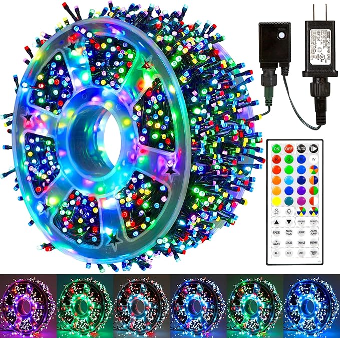 164 FT 500 LED Christmas String Lights, Waterproof RGB String Lights with Remote Control&Timer Function, 24 Colors Changing Fairy Lights for Indoor Outdoor Room Wall Christmas Tree Party Decoration-VerdiqueGarden