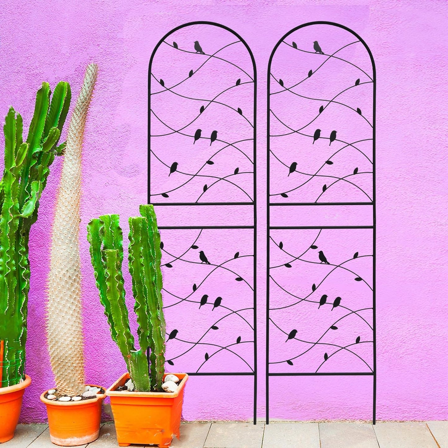 4 Pack Metal Garden Trellis 71" Tall Outdoor Climbing Plant Support for Roses, Flowers, Rustproof Durable Black Galvanized Tube, Lawn Garden Fence Decor Screen (4, Black birds-71 H)-VerdiqueGarden