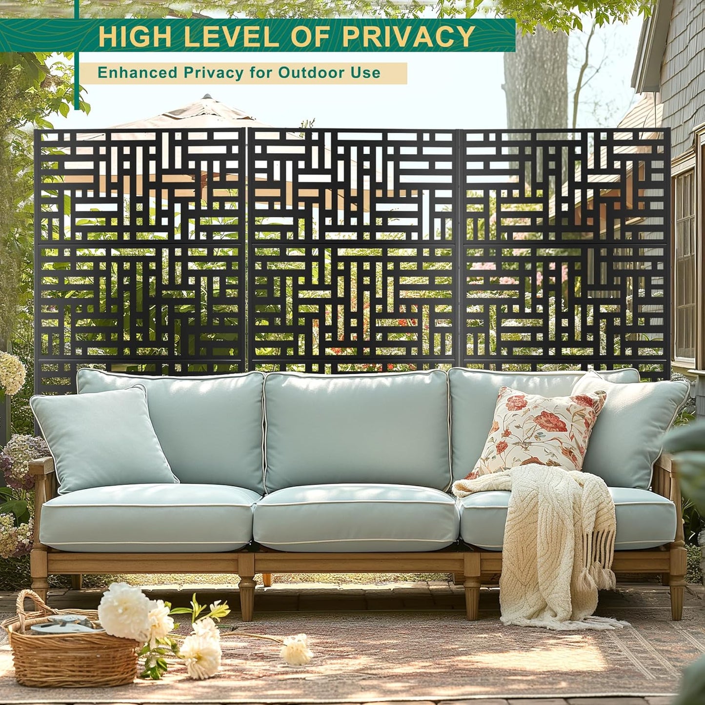 72" H×47" W Metal Privacy Screen Outdoor Privacy Screen Freestanding, Outdoor Privacy Screens and Panels for Patio Lawn Deck(Consists of 3 Panels)-VerdiqueGarden