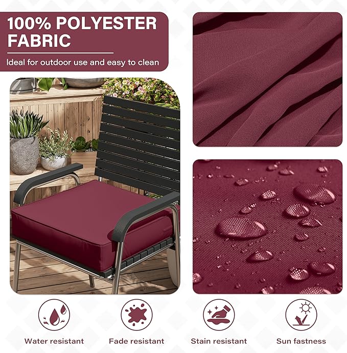 Patio Chair Cushions 24 X 24 X 5 Inch Waterproof Outdoor Seat Cushions for Patio Furniture, Outdoor Sofa Couch Pads with Ties & Handle, Set of 2, Burgundy-VerdiqueGarden