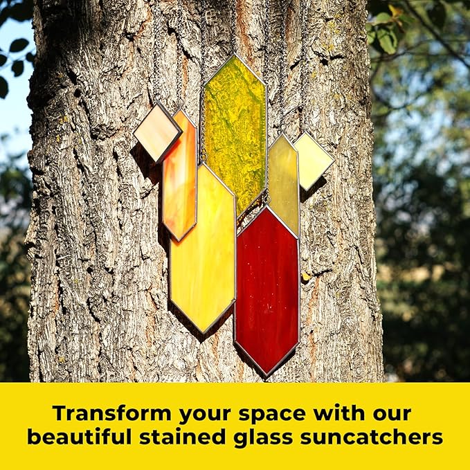 Sensory4U Stained Glass Suncatcher – Element Earth Tones Window Hanging Wall Art – Modern Design Home or Garden Décor – Unique Glass Suncatcher for Window, Porch, or Patio-VerdiqueGarden
