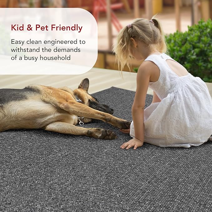 nuLOOM 4' x 6' Solid Hand Braided Indoor/Outdoor Area Rug, Pet-Friendly, High Traffic, Weather Resistant, for Patio, Balcony, Bedroom, Living, Dining Room, Wynn Charcoal-VerdiqueGarden