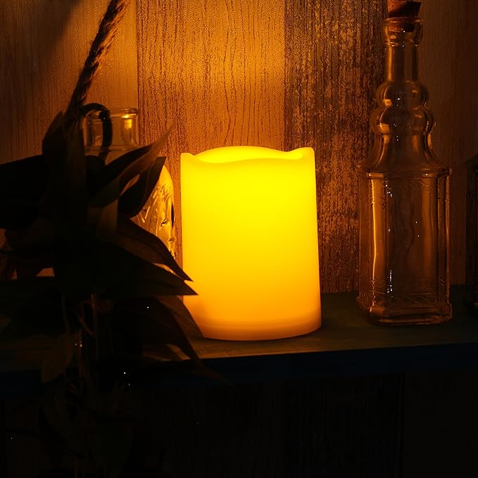 iZAN 3-Pack Outdoor Flameless LED Battery Operated Candles with Remote Waterproof Flickering Electric Pillar Candles for Halloween Chirstmas Home Wedding Party Festival Décor Long Battery Life 3”x4”-VerdiqueGarden