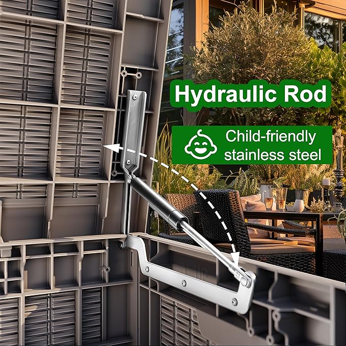 100 Gallon Resin Deck Box, Lockable Patio Outdoor Storage Box for Furniture, Garden Tools and Tools Storage, Waterproof Outside Storage Box - Grey-VerdiqueGarden