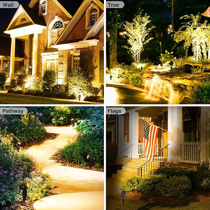 Solar Spot Lights Outdoor, 2 Pack Solar Landscape Spotlights IP65 Waterproof 9.8ft Cable, Auto On/Off Outdoor Wall Lights for Garden Yard Driveway Porch Walkway Pool (3000K Warm White)-VerdiqueGarden