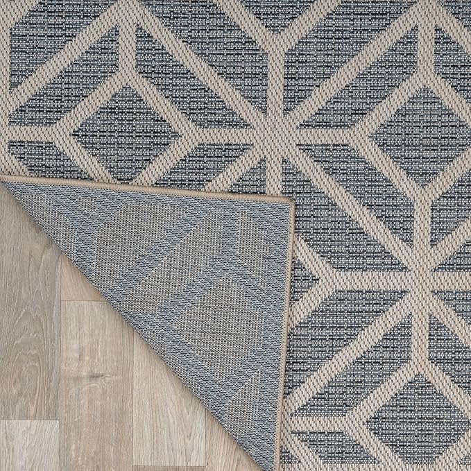 Rugshop Contemporary Geometric Design for Patio Rugs,Deck Rugs,Balcony Rugs Indoor/Outdoor Area Rug 5' x 7' Blue-VerdiqueGarden