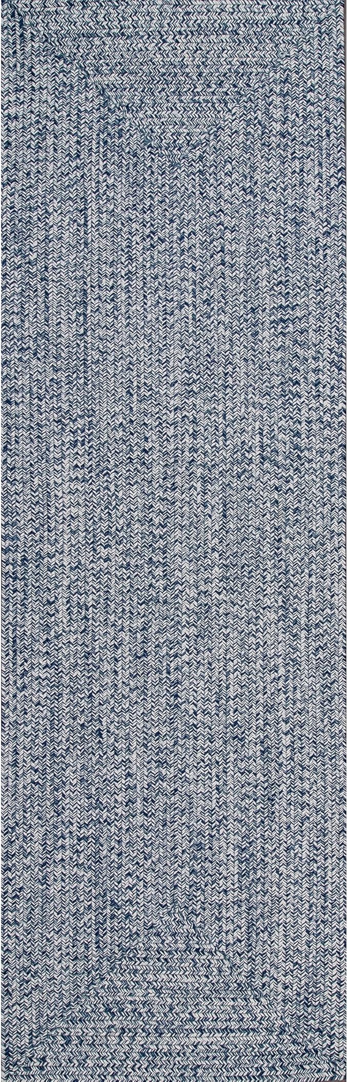 nuLOOM 2' x 8' Solid Hand Braided Indoor/Outdoor Area Rug, Pet-Friendly, High Traffic, Weather Resistant, for Patio, Balcony, Bedroom, Living, Dining Room, Wynn Navy-VerdiqueGarden