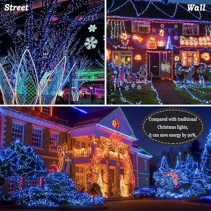 KNONEW 197FT 500 LED Christmas Lights Outdoor String Lights 8 Modes & Memory Fairy Light Plug in Waterproof LED String Lights for Xmas Yard Tree Wedding Party Holiday Decorations (Blue)-VerdiqueGarden