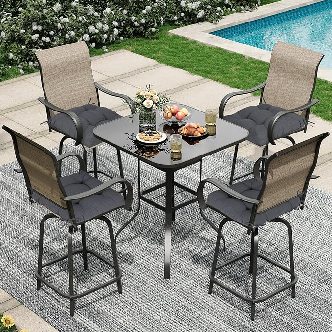 Aoodor 19" x 19" x 5" Tufted Outdoor Chair Cushions, Water Resistant & Fade Resistant Polyester Dining Chair Pads with 2 Straps for Patio Furniture, Set of 2-VerdiqueGarden