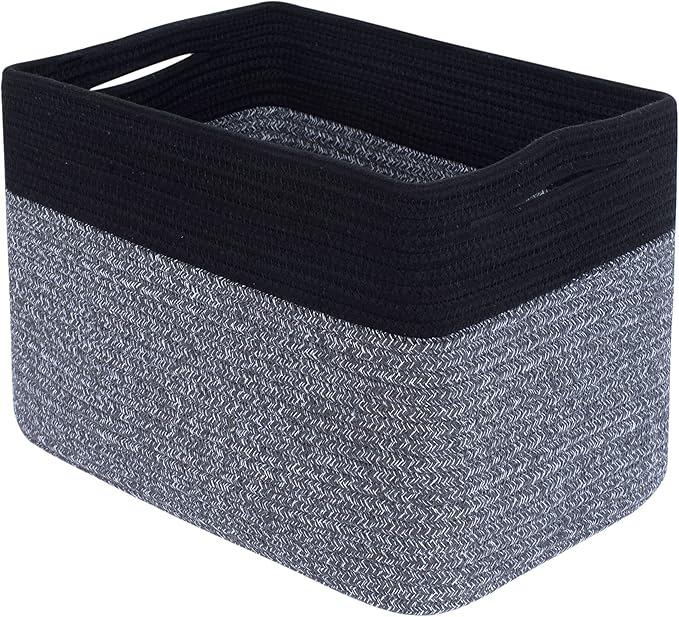 MINTWOOD Design Storage Basket for Shelves, Decorative Baskets for Organizing, Book Basket, Storage Cube Bin Box, Woven Closet Organizer, Pantry Closet and Shoe Basket, Black Grey Mix-VerdiqueGarden