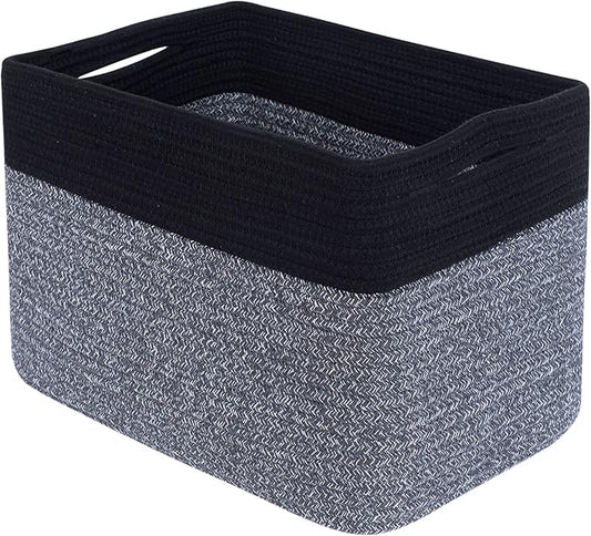 MINTWOOD Design Storage Basket for Shelves, Decorative Baskets for Organizing, Book Basket, Storage Cube Bin Box, Woven Closet Organizer, Pantry Closet and Shoe Basket, Black Grey Mix-VerdiqueGarden