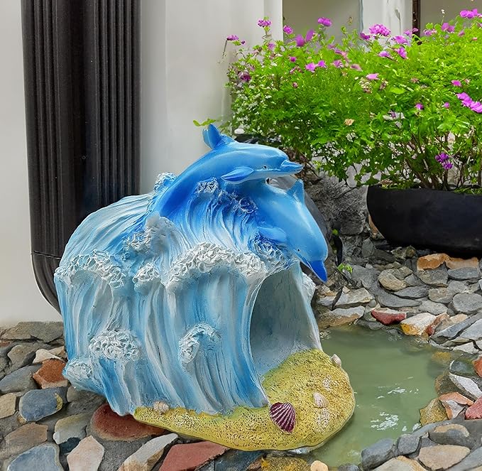 Dolphin Statue 3"x4" Gutter Downspout Extension Decor, Whimsical Garden Rain Diverter, Outdoor Decor Sculpture Ornament, Gutter Extender Diverter, Splash Blocks for Gutters Downspouts-VerdiqueGarden