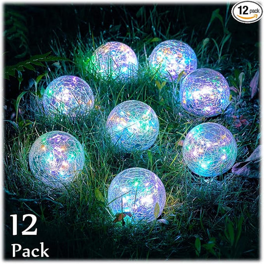 Honoson Decorative Solar Globe Lights Outdoor Waterproof LED Cracked Glass Ball Lights for Pathway, Walkway, Garden, Yard, Lawn Decoration(12 Pcs,3.9 Inch)-VerdiqueGarden