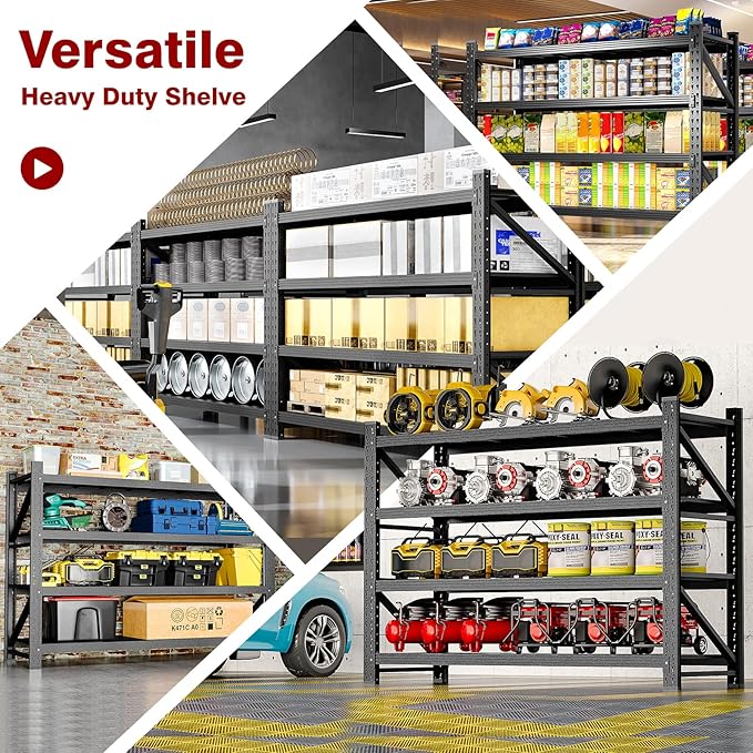 7000LBS Metal Steel Storage Shelves - 78.7" W Black 4 Tier Heavy Duty Rack Commercial Industrial Shelving with Adjustable Shelf for Basement Garage Warehouse - 78.7" W x 24" D x 78.7" H-VerdiqueGarden