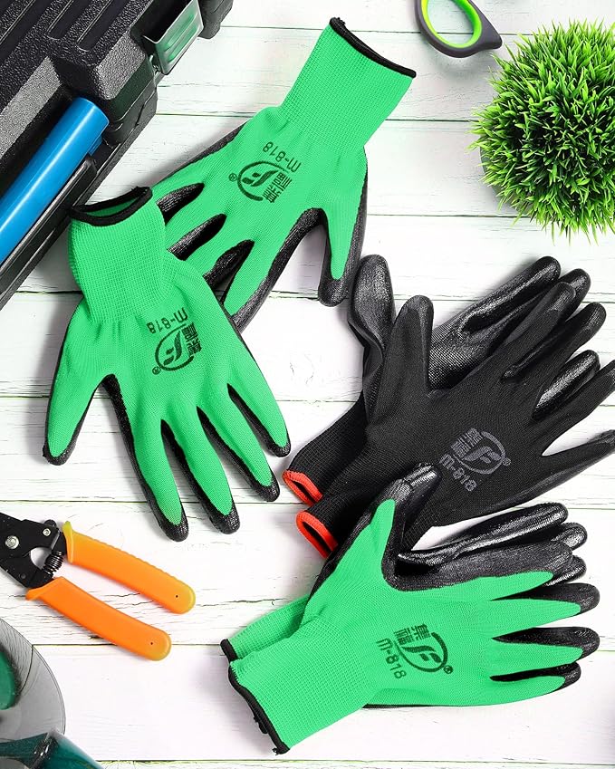 Nuogo 48 Pairs Gardening Gloves for Men Women Rubber Coated Safety Work Gloves Bulk for Gardening Construction Work-VerdiqueGarden