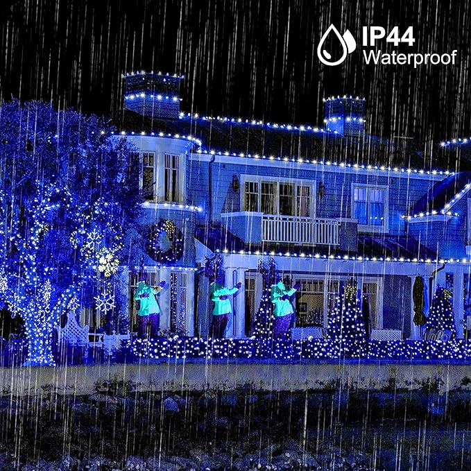 164ft 500 LED Blue White Christmas Lights Outdoor,8 Modes String Light Indoor Bedroom,Clear Wire Twinkle Lights Plug in for Christmas Outside Tree Yard Wedding Decorations(164FT,Blue&White)-VerdiqueGarden