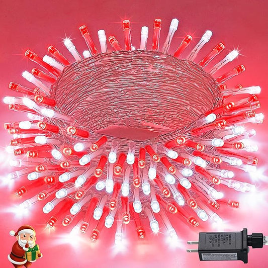 JMEXSUSS Connectable Red and White Christmas Lights, 8 Modes 100 LED Twinkle String Lights Indoor, Clear Wire Plug-in Christmas String Lights Outdoor Waterproof-VerdiqueGarden
