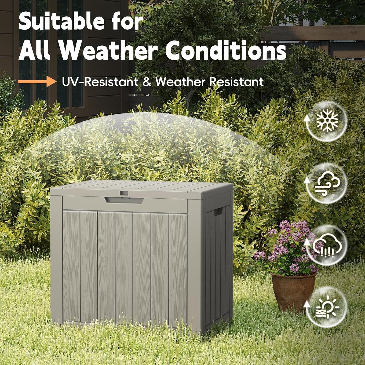 Outdoor Storage Box, 31 Gallon Waterproof Resin Deck Box, Storage Bin for Package Delivery, Patio Furniture Cushion, Garden Tools, Pool Accessories, Weatherproof and UV Resistant, Grey-VerdiqueGarden