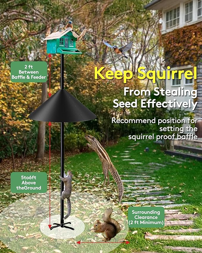 19 Inch Metal Squirrel Baffle for Bird Feeder Pole, Squirrel Proof for Bird Feeder, Bird House Guard for Shepherd’s Hook, Raccoon Stopper, Rust Chew Proof Heavy Duty-VerdiqueGarden