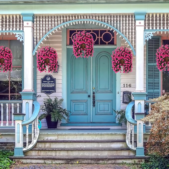 Hanging Baskets Artificial Flowers for Outdoor Interior Decor, Artificial Daisies Flowers Shrubs Plants with Baskets for Home Porch Garden Patio Patio Spring Summer Decor(Pink)-VerdiqueGarden