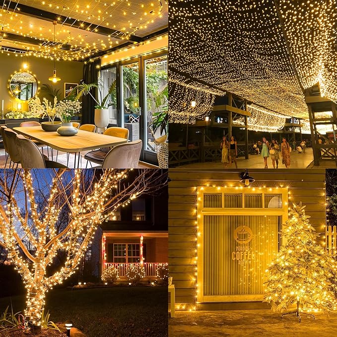KNONEW 600ft 1500 LED Christmas String Lights Outdoor Green Wire 8 Modes & Timer Fairy Light Plug in Waterproof Patio Lights for Xmas Yard Tree Wedding Party Holiday Decorations (Warm White)-VerdiqueGarden