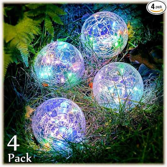 Honoson Decorative Solar Globe Lights Outdoor Waterproof LED Cracked Glass Ball Lights for Pathway, Walkway, Garden, Yard, Lawn Decoration(4 Pcs,3.9 Inch)-VerdiqueGarden