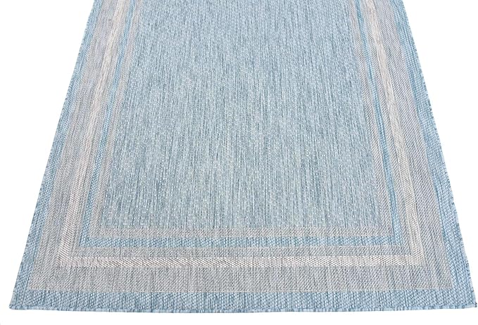Unique Loom Outdoor Border Collection Area Rug - Soft Border (5' 1" x 8' Rectangle, Aquamarine/ Ivory)-VerdiqueGarden