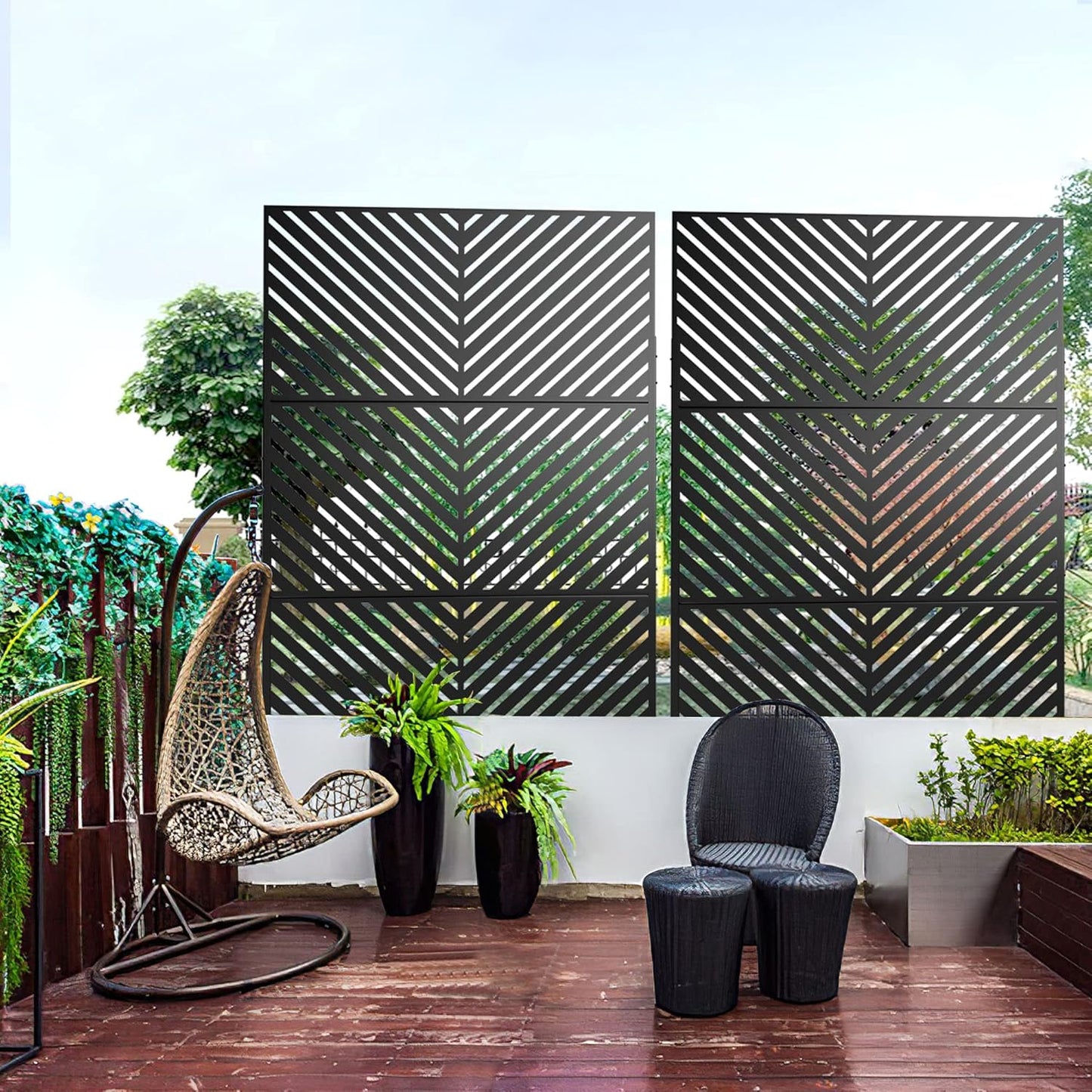 Metal Privacy Screen Outdoor 72" H×47" W,Freestanding Decorative Privacy Screen for Balcony Yard&Garden,Privacy Fence-Black&Arrow-VerdiqueGarden