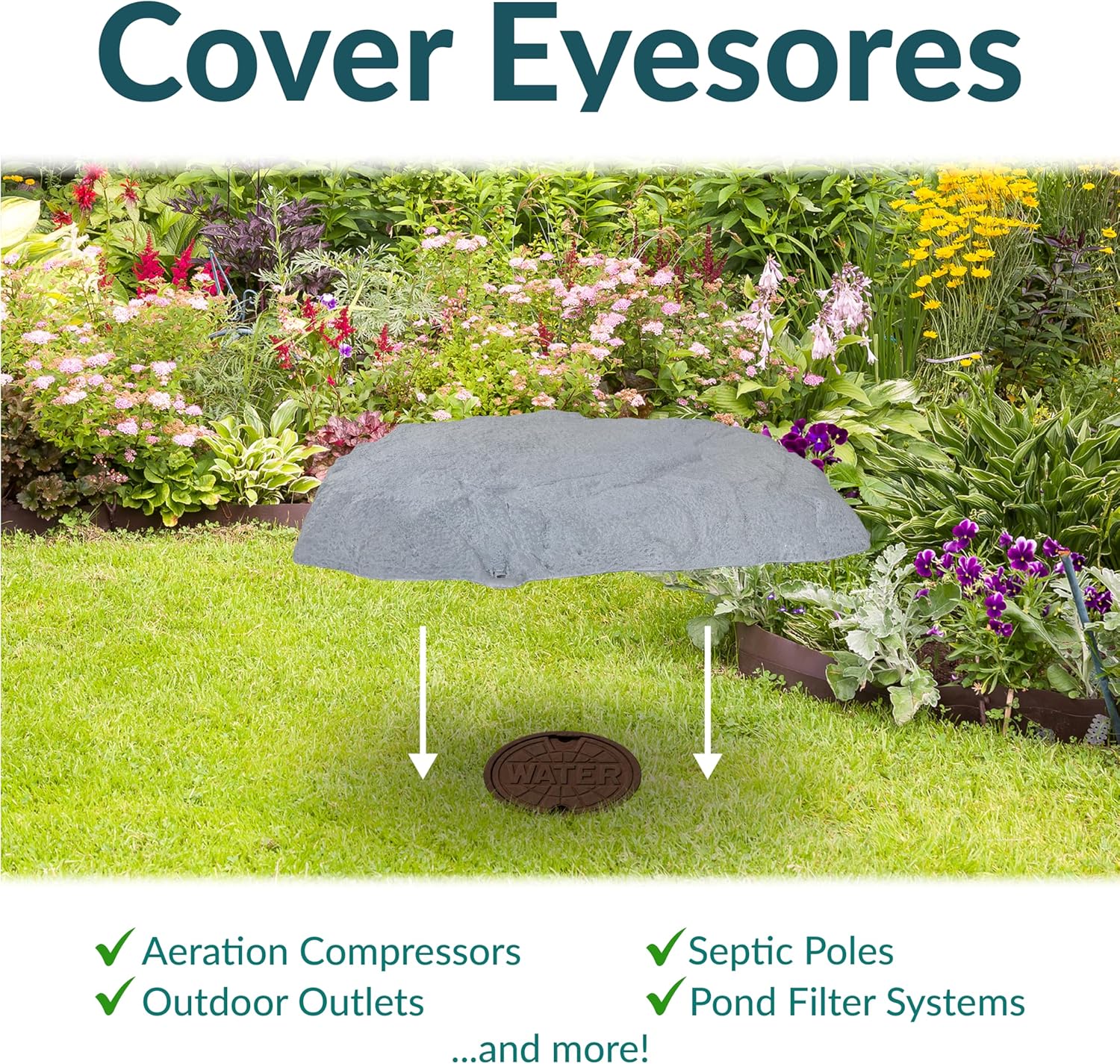 Sunnydaze 3.5” H Polyresin Faux Landscape Rock Cover - Lightweight Fake Rock Well Pump Cover for Outside - Gray-VerdiqueGarden