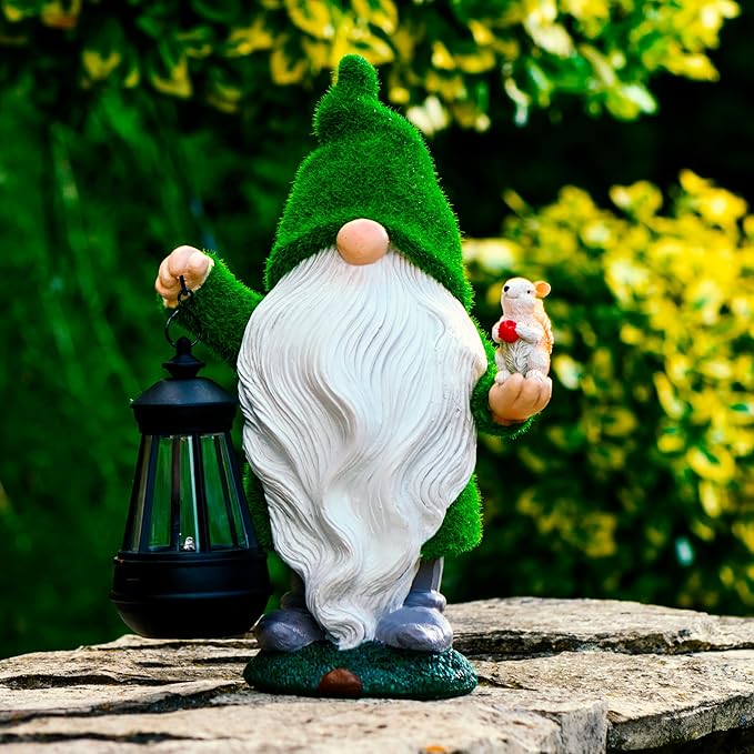 Garden Gnome with Squirrel 11.8, Gnomes with Solar Lantern, Garden Statues Outdoor Clearance, Garden Gnomes Outdoor Funny for Patio Decor, Fall Gnomes-VerdiqueGarden