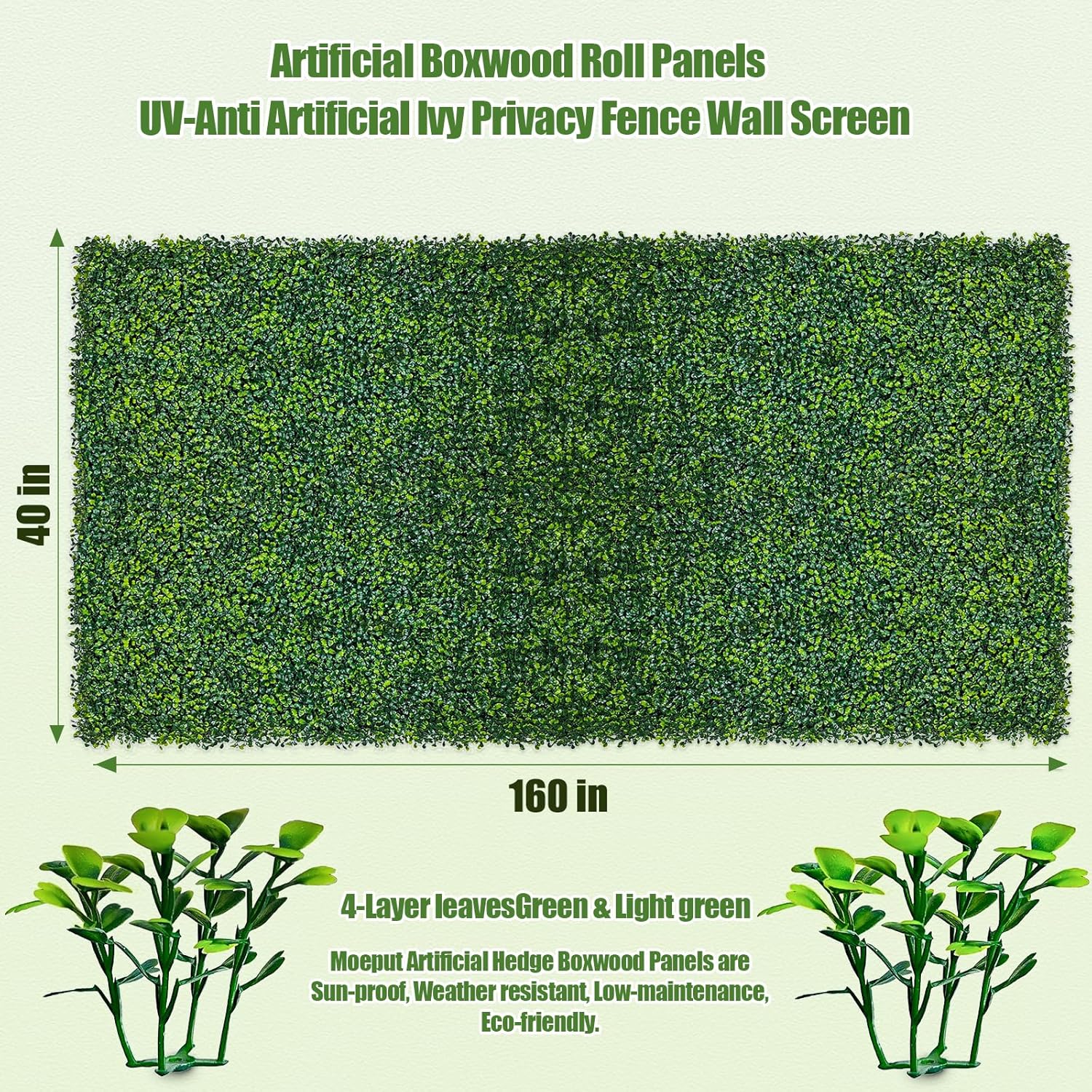 Artificial Ivy Privacy Fence Screen, 40X160 in(43 sqft) UV-Anti Faux Boxwood Roll Panels Greenery Backdrop Vine Leaf Fence Panels Ivy Fence Covering Privacy-VerdiqueGarden