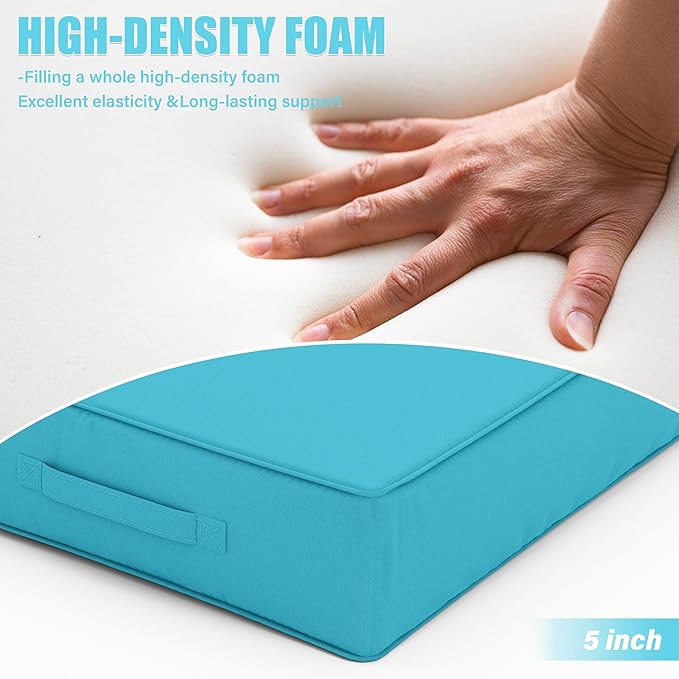 Patio Chair Cushions 24 X 24 X 5 Inch Waterproof Outdoor Seat Cushions for Patio Furniture, Outdoor Sofa Couch Pads with Ties & Handle, Set of 2, Lake Blue-VerdiqueGarden